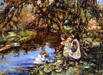 Feeding The Swans Artwork by Edward Atkinson Hornel