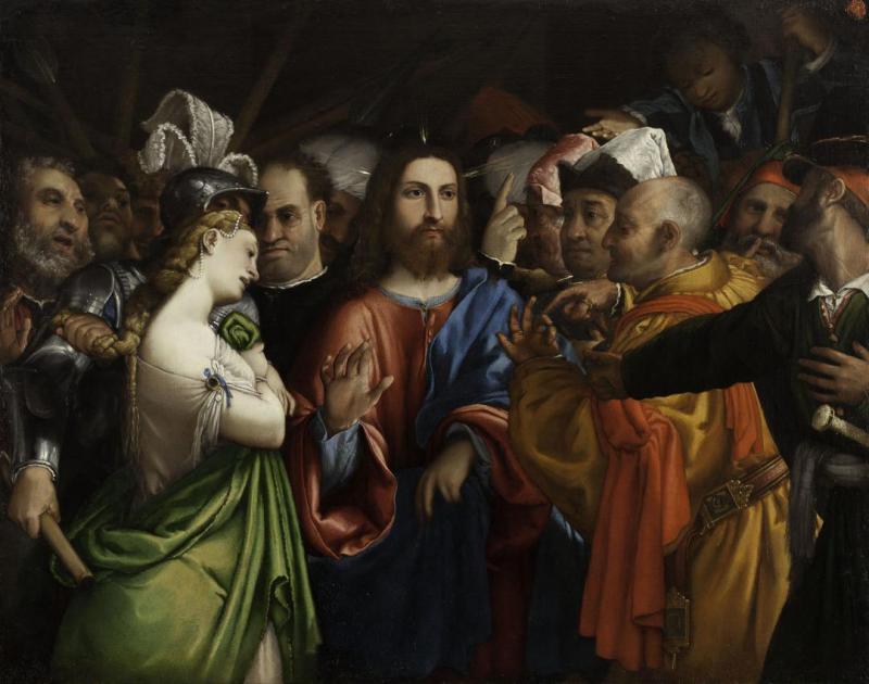 Christ And The Woman Taken In Adultery Artwork by Lorenzo Lotto