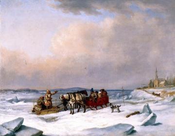 The Ice Bridge at Longue-Pointe Artwork by Cornelius Krieghoff