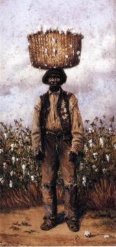 Negro Man In Cotton Field With Basket Of Cotton On Head Artwork by William Aiken Walker