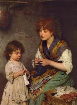 The Knitting Lesson Artwork by Eugen Von Blaas