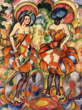 Two Dancers with Fans Artwork by Georg Tappert