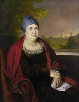 Portrait Of A Woman In Blue Headscarf Artwork by Vasily Tropinin