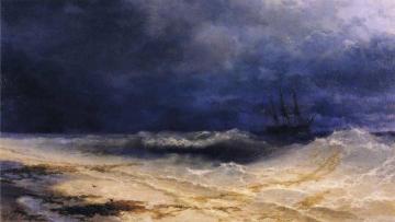 Ship in a Stormy Sea off the Coast Artwork by Ivan Constantinovich Aivazovsky