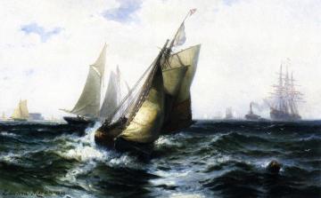 Ships in New York Harbor Artwork by Edward Moran