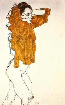 Girl Undressing Artwork by Egon Schiele