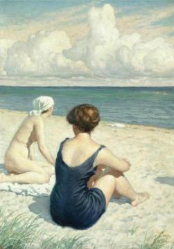 Women on the beach in Falsterbo Artwork by Paul Gustave Fischer