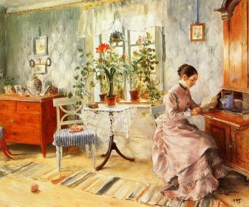 An Interior with a Woman Reading Artwork by Carl Larsson