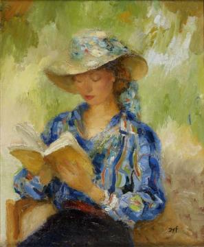 Young Woman Reading Artwork by Marcel Dyf