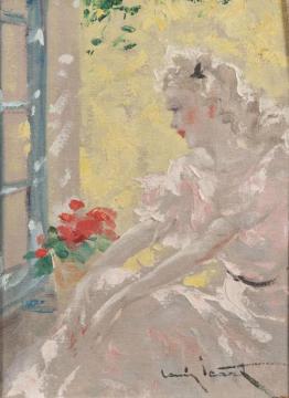Young Lady With A Bouquet Artwork by Louis Icart