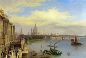 Figures Promenading Outside Somerset House, St. Paul's Cathedral Beyond Artwork by William Parrott