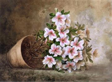 White Azaleas in a Flower Pot Artwork by Paul De Longpre