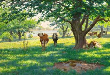 Cows In Summer Artwork by Johan Krouthén