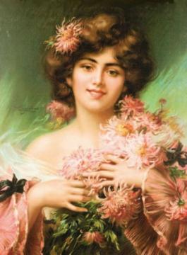Woman With Chrysanthemums Artwork by Delphin Enjolras
