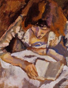 Hermine Reading Artwork by Jules Pascin