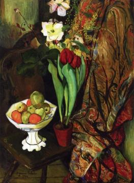 Still Life With Tulips And Fruit Bowl Artwork by Suzanne Valadon