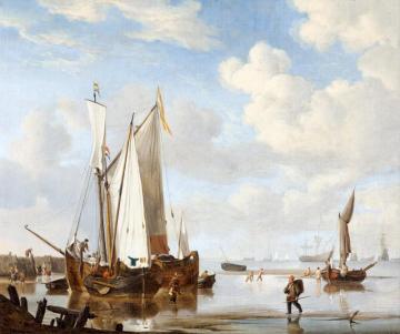 A Wijdschip And A Kaag In An Inlet Close To A Sea-wall Artwork by Willem van de Velde the Younger