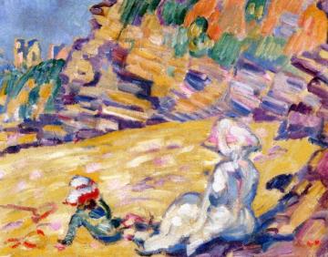Woman And Child At The Foot Of The Cliffs Artwork by Louis Valtat