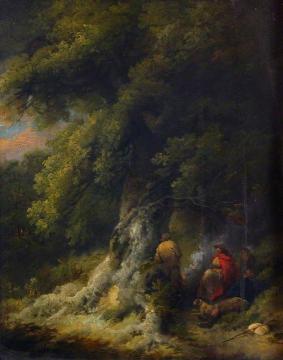 Landscape with Gypsy Figures at a Fire in a Wood Artwork by George Morland