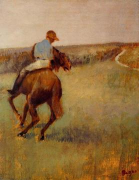 Jockey in Blue on a Chestnut Horse Artwork by Edgar Degas