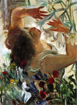 Woman with Lilies in a Greenhouse Artwork by Lovis Corinth