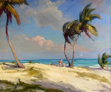 The Beach At Crandon Park, Florida Artwork by Emile Gruppe