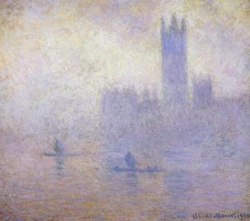Houses of Parliament, Fog Effect Artwork by Claude Oscar Monet