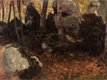 Moss-covered boulders in the forest, Saut du Doubs Artwork by Carl Eduard Schuch
