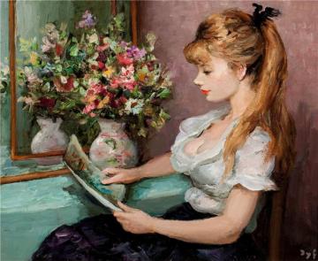 Young Girl Reading Artwork by Marcel Dyf