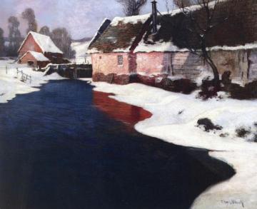 Factory By River, Winter Artwork by Georges Ames Aldrich