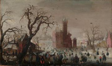 A Winter Landscape with Ice Skaters and an Imaginary Castle Artwork by Christoffel van den Berghe