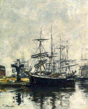 Le Havre, Sailboats at Dock, Bassin de la Barre Artwork by Eugène-Louis Boudin