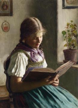 Girl Reading Artwork by Emil Rau