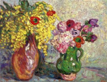 Mimosa And Anemones In A Green Pitcher Artwork by Louis Valtat