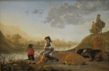 River Landscape with Bagpipe Player Artwork by Aelbert Cuyp