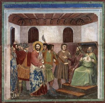Scenes From The Life Of Christ: 16. Christ Before Caiaphas (cappella Scrovegni (arena Chapel), Padua) Artwork by Giotto di Bondone
