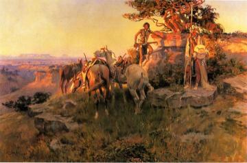 Watching For Wagons Artwork by Charles Marion Russell