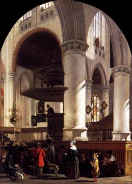 Interior Of The Oude Kerk At Delft During A Sermon Artwork by Emanuel de Witte