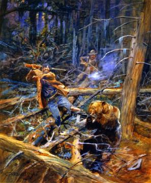 A Wounded Grizzly Artwork by Charles Marion Russell