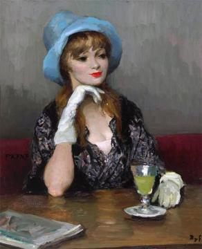 Jacqueline In A Blue Hat Artwork by Marcel Dyf
