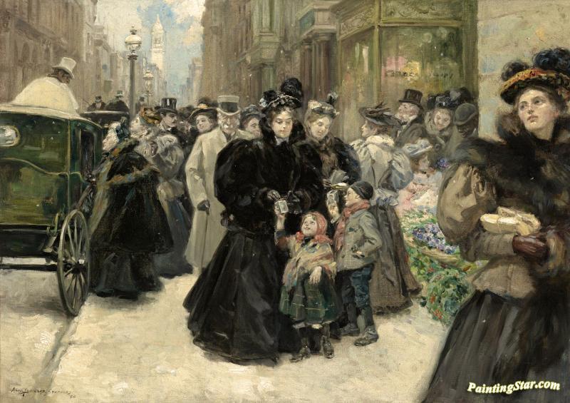 Christmas On Fifth Avenue Artwork by Alice Barber Stephens