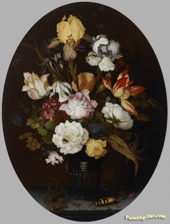 Still Life of Flowers in a Glass Vase Artwork by Balthasar van der Ast