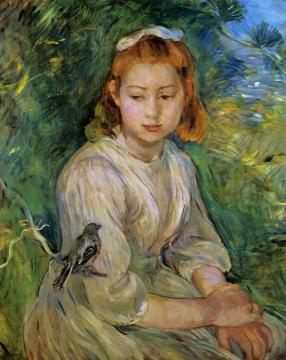 Young Girl with a Bird Artwork by Berthe Morisot