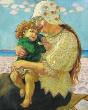 La Grande Sceur Anne Marie Et Francois Sur La Plage Artwork by Maurice Denis