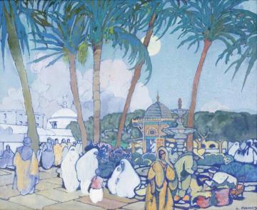 The Market before the Fishery-Mosque Artwork by Léon Cauvy