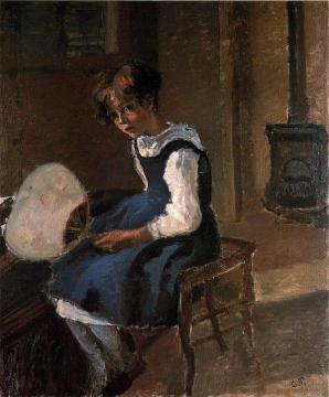 Portrait of Jeanne with a Fan Artwork by Camille Pissarro