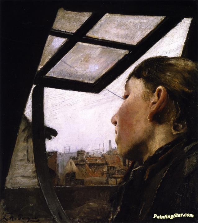Young Girl Looking out of a Window Artwork by Laurits Andersen Ring
