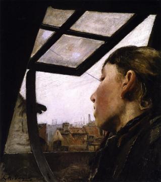 Young Girl Looking out of a Window Artwork by Laurits Andersen Ring