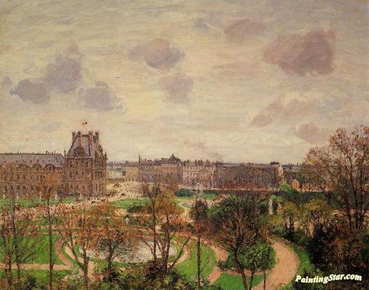 Garden of the Louvre: Morning, Grey Weather Artwork by Camille Pissarro