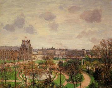 Garden of the Louvre: Morning, Grey Weather Artwork by Camille Pissarro